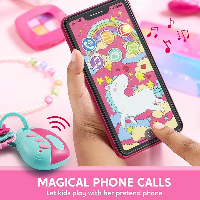 SYNCFUN Play Purse Set for Little Girls, 27 PCS Princess Toy Set with Handbags, Makeup, Phone, Wallet, Jewelry, Lipstick & Keys, for Girls 3 4 5 6 Years Old Toddlers Kids