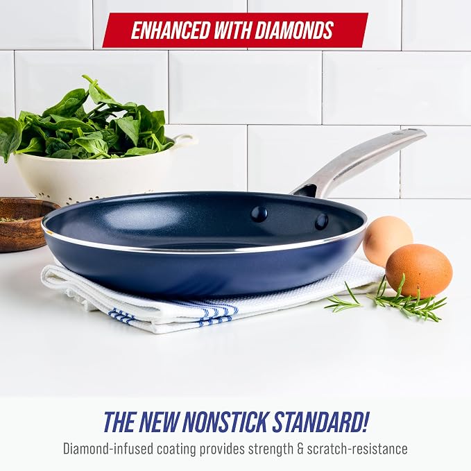 Blue Diamond 12" Diamond Infused Ceramic Nonstick Frying Pan Skillet, Blue | PFAS-Free Ceramic Nonstick, Dishwasher & Oven Safe, Stay Cool Handle, Durable Metal Utensil Safe, Egg & Omelet Pan