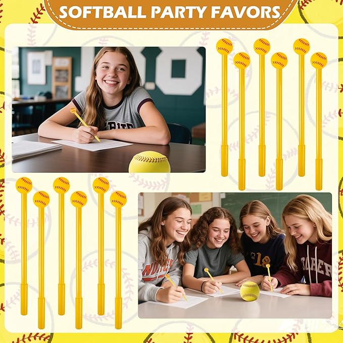 LiYiQ 25 Pcs Softball Party Favor Cartoon Cute Fun Pens for Kids Kawaii Softball Shape Gel Black Ink Pen Cute Softball Pens for School Office Home Student Kids Present