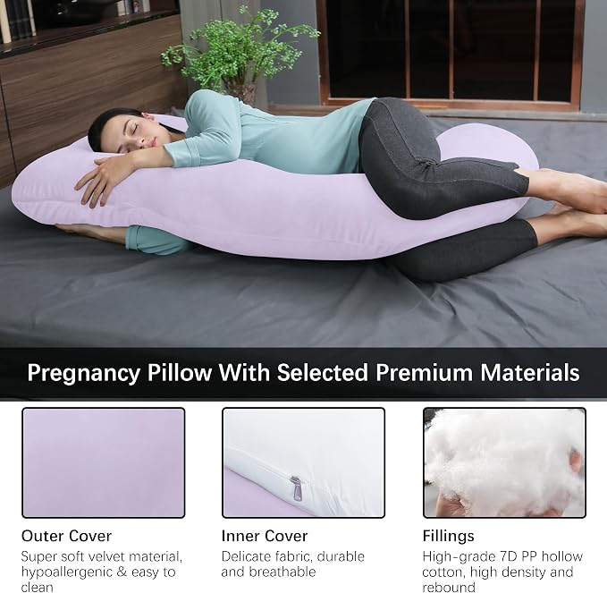 MOON PARK Pregnancy Pillows for Sleeping - U Shaped Full Body Maternity Pillow with Removable Cover - Support for Back, Legs, Belly, Hips - 57 Inch Pregnancy Pillow for Women - Purple