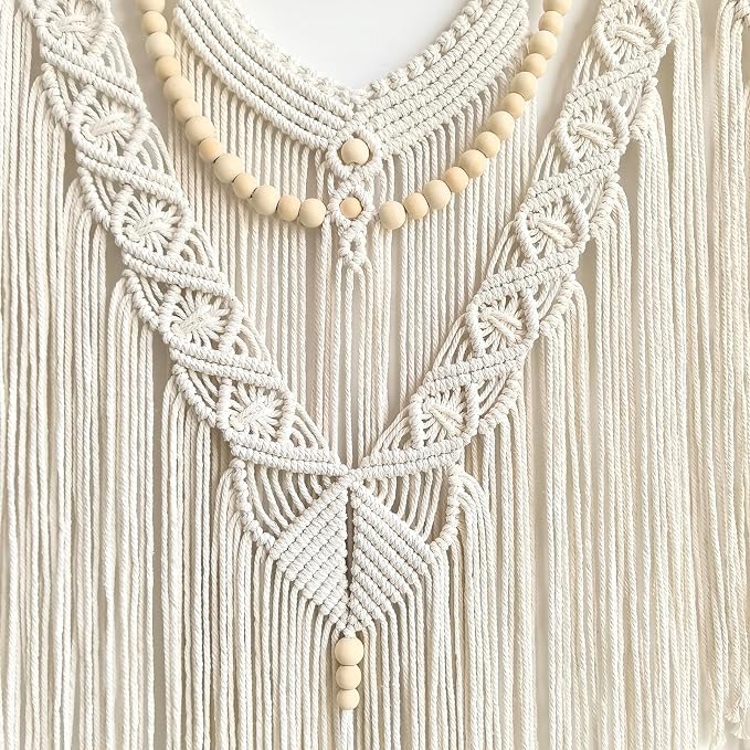 Achart Macrame Wall Hanging Large- Boho Wall Decor- large wall art- Wall Decor Living Room- Macrame Tapestry Boho Decor for Bedroom (Beige-V)