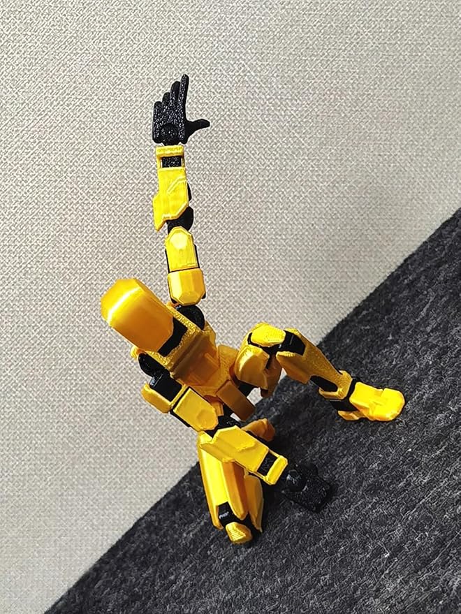 (Assembly Completed) T13 Action Figure, 5.5 Inch 3D Printed Multi-Jointed Movable Dummy 13 Toy,Dummy 13 Robot Action Figure with Lots of Weapons, Gold