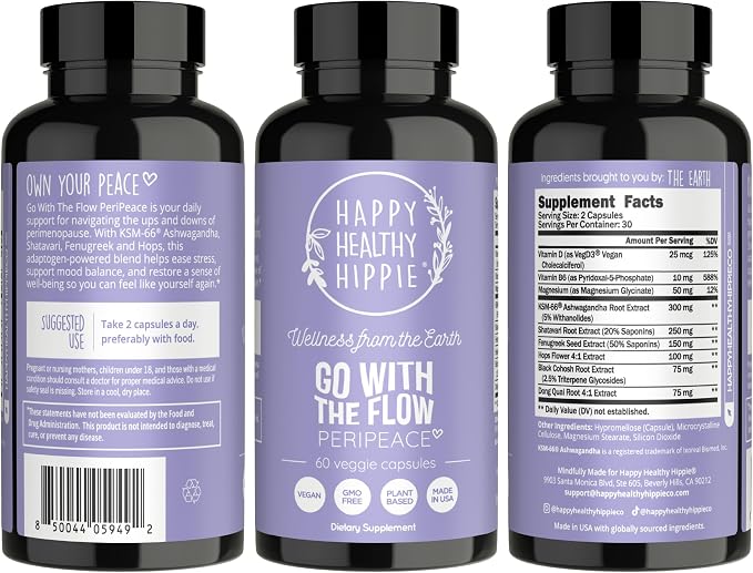 Perimenopause Supplements for Women - Hot Flash, Night Sweat, Mood & Sleep Support | Vegan Hormone Balance Capsules with KSM-66 Ashwagandha, Shatavari & Black Cohosh | Estrogen-Free, 60ct