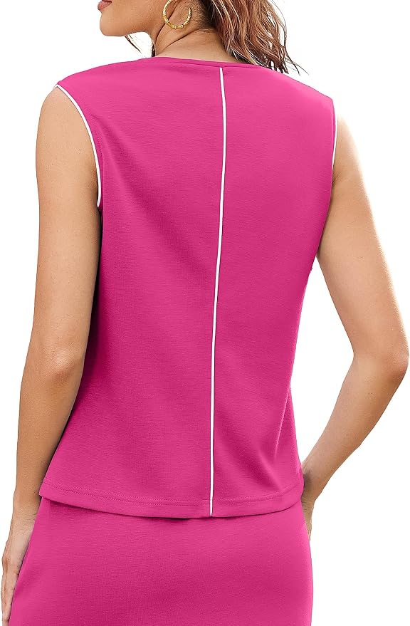 Womens 2 Piece Skirt Sets Summer Sleeveless Travel Outfit | Color Block Tennis Skort Sets, Built-In Shorts with Pockets, Aiportl Vacation Athletic Matching Sets