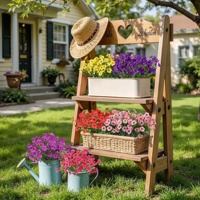 Alupssuc 24 Bundles Artificial Daisy Flowers UV Resistant for Outdoor Decor | Silk & Plastic, Spring Faux Plants Greenery, Bendable Stems, for Porch Patio Hanging Window Planter Yard Outside, 6 Colors