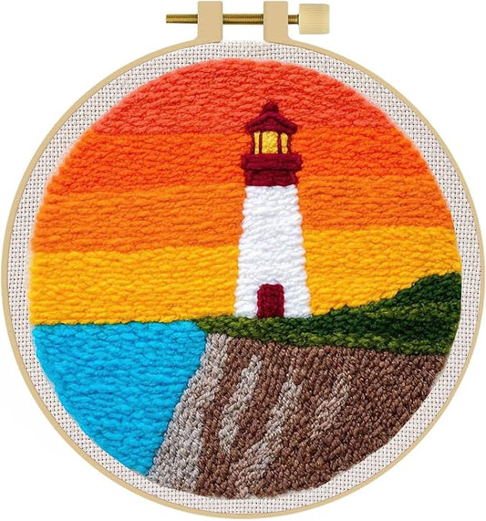 LACHLAND Punch Needle Kit Beginners, Landscape Stitching Kit for Adults&Teens DIY Embroidery Starter Craft with Yarn Needle Tool Easy Hobby Home Decor Gifts for Craft Lover (Lighthouse)