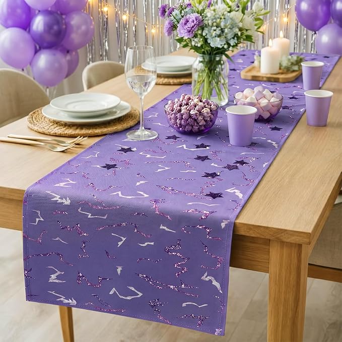 3 Pcs Kpop Party Table Runners 72 x 13 Inch Purple Lightning Table Runners Birthday Party Decorations Reusable Linen Lightning Crack Print Tabler Cover for Korean Kitchen Dining Supplies