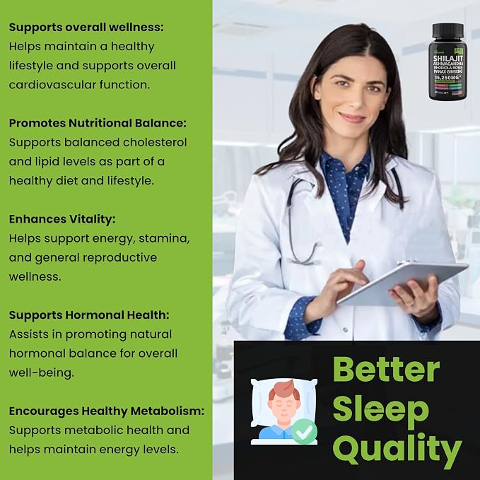 Shilajit and Ashwagandha Capsules, 8-in-1 Herbal Multivitamin for Men and Women, with Rhodiola Rosea, Ginseng, and Stinging Nettle, Shilajit for Men and Women