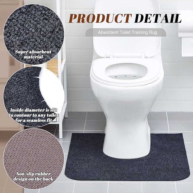 Drydiet 12 Pack Toilet Mat Round Commode Potty Training Urinal Mats Rubber Toilet Training Rug Pads Absorbent Rugs U Shaped Urinal Floor Mats for Bathroom Restroom, Gray (Classic Style)