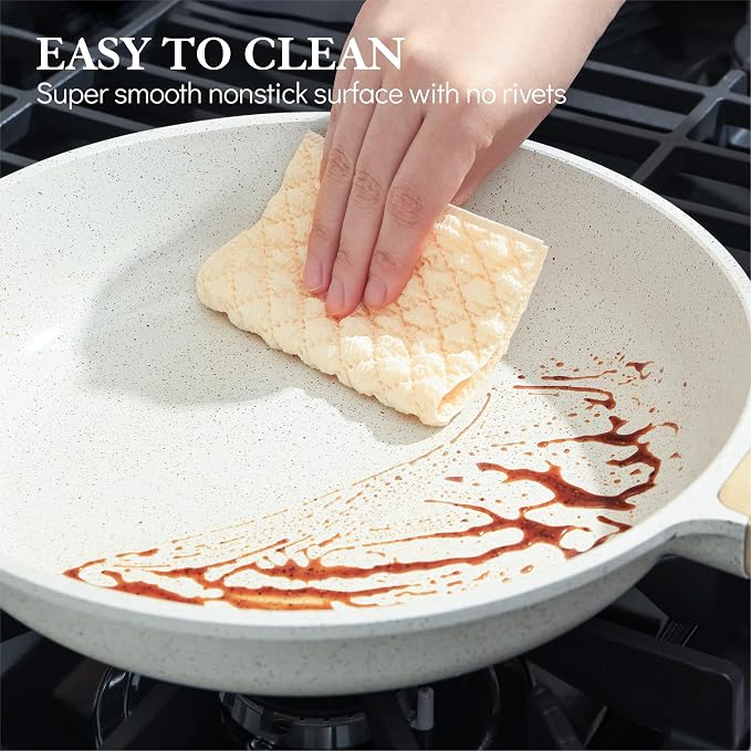 SENSARTE Nonstick Ceramic Frying Pan 12-Inch, Healthy Non Toxic Skillet, Induction Compatible Omelet Pan with Heat Resistant Handle, PFAS-Free, White