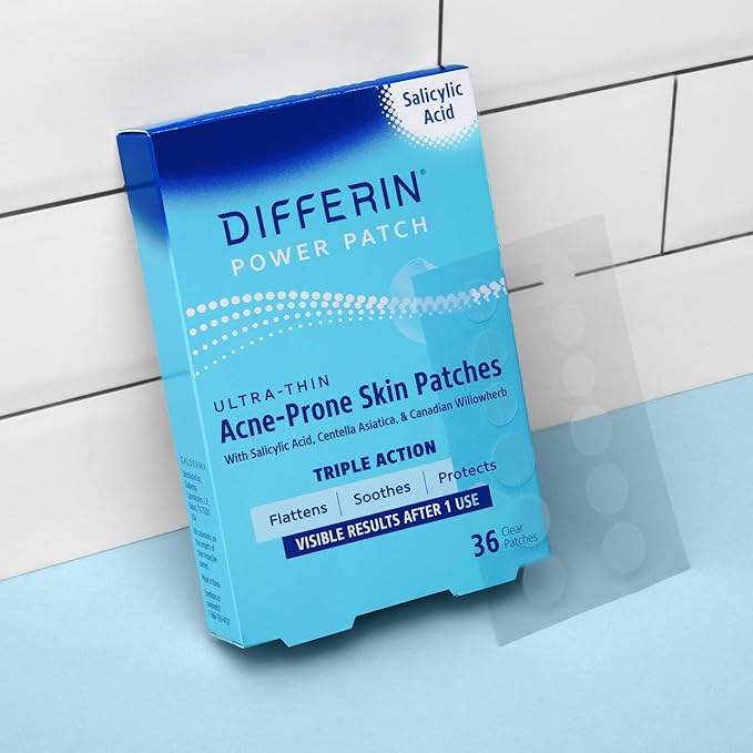 Differin Acne Patches,Pimple Patches for Acne Prone Skin,Formulated with Salicylic Acid and Centella,Fast Triple Action Power Patch for Day & Night,Dermatologist Tested,36 Count (Pack of 12)