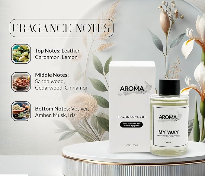 Essential Oils for Diffuser - My Way Fragrance Oil Blend - Luxury Hotel Inspired Aromatherapy Oils - Lush Leather, Cardamon and Lemon Scent - 120ml