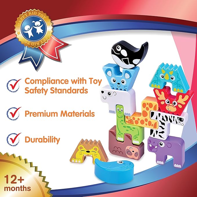 Montessori Puzzle N’ Stack Animals Toys, Kids Stacking Building Animal Blocks Toy for Toddler Preschool, Fun Educational Stacker Gifts for 12 18 24 36 Months, 1 2 3 4 Year Old