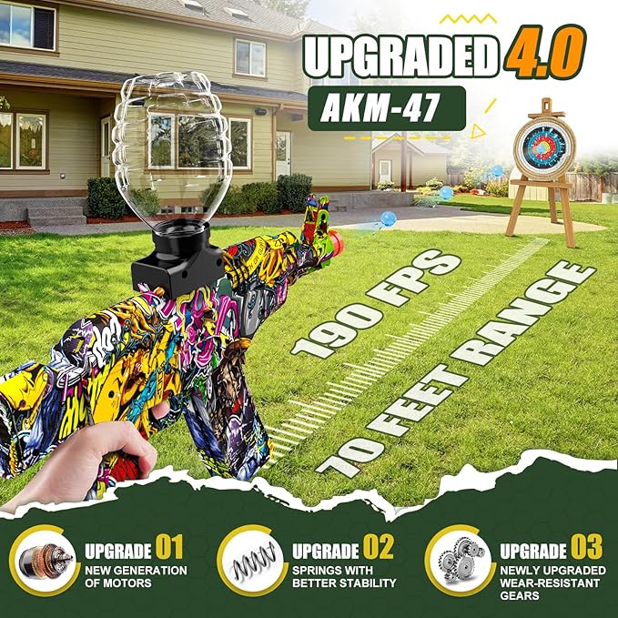 Anstoy Splat Gun Electric with Gel Ball Blaster AEG AKM-47 Splatter Ball Blaster for Outdoor Activities-Fighting Shooting Team Game Ages 14+(Halloween)