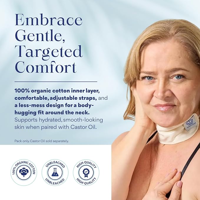 QUEEN OF THE THRONES Castor Oil Pack for Thyroid - Heatless, Less-Mess, Reusable - Organic Cotton Flannel, Comfort Fit, Soft Straps & Naturopathic Doctor Designed