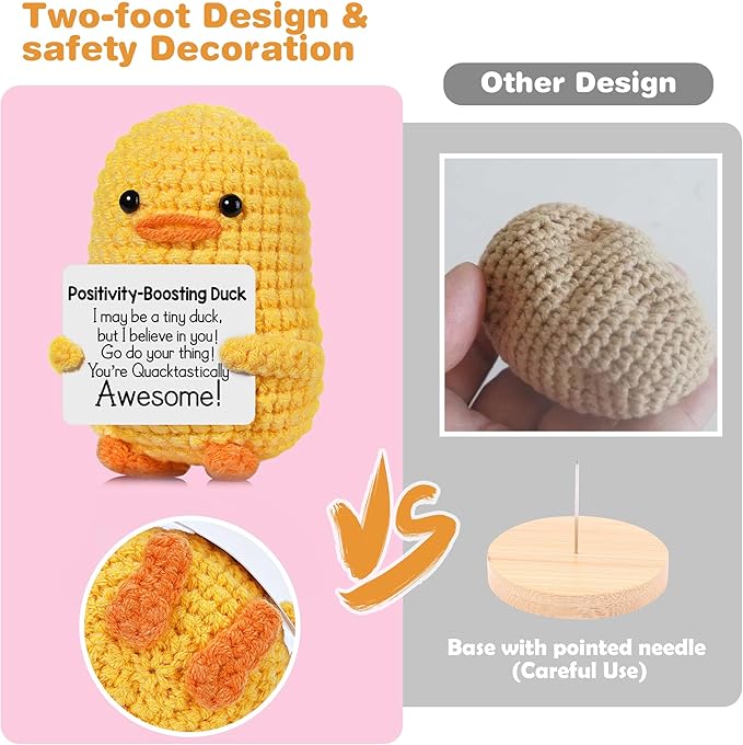 Positive Affirmation Companion Crochet Duck, Inspirational Crochet Animals Stress Anxiety Relief Toys, Handmade Mental Health Gifts for Women Men, Cute Desk Decor for Friends Coworkers Birthday