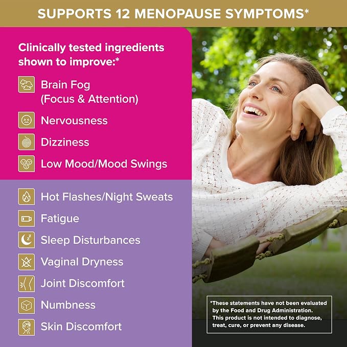 Qunol Menopause Relief Capsules, Peri to Post, Results in 4 Weeks, Hormone Free Support for Fatigue, Brain Fog, Hot Flashes, Night Sweats, Mood Swings & Sleep Disturbances, Plus Vitamin B6, 60 Count