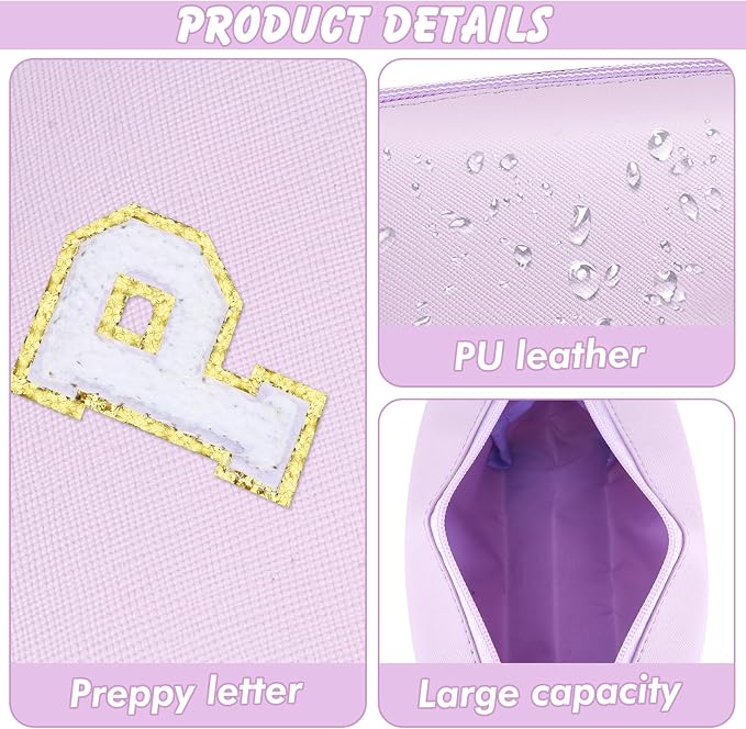 URSKYTOUS Gifts for Girls Initial Makeup Bag Personalized Cosmetic Bag with Zipper Cute Travel Toiletry Bag Waterproof PU Preppy Makeup Pouch Birthday Gift for Teen Girls Women(Purple P)