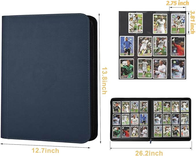 Trading Card Binder 12 Pocket, GERMUN PU Cover Card Binder for 720 Cards, Premium Trading Card Holder Folders, Double Sided Pocket Card Album for MTG, TCG (Blue)