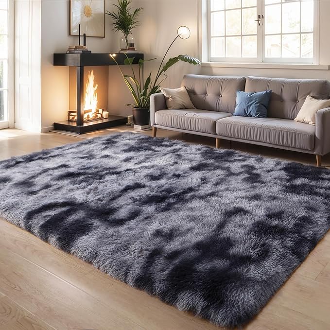 KICHOWUA 5x8 Thick Dark Grey Fluffy Shag Rug for Bedroom, Plush Washable | Area Rug for Living Room, Kids Nursery, Dorm Room, Non Slip Shaggy Floor Carpet