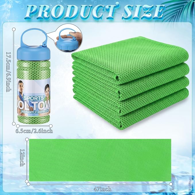Honoson 10 Pcs Cooling Towels for Neck and Face, 47"x12" Sports Breathable Ice Towels Microfiber Chilly Sweat Rags with Portable Bottle for Gym Golf Athletes Yoga Workout Hot Weather (Green)