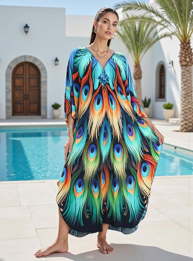 Mumu Dresses for Women Plus Size, Bohemian Kaftan Beach Cover Up Long Maxi Nightgown Soft Loungewear