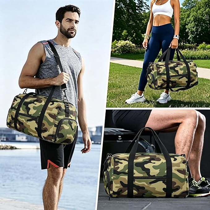 Fiokroo Sports Gym Bag Camouflage Camo Travel Duffel Bag For Men Women With Shoe Compartment Water Resistant Gym Bag Carry On Duffel Bag For Weekend Traveling Yoga Gym Sports