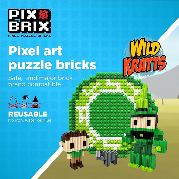 Pix Brix - Wild Kratts Pixel Art Kit - Rhinoceros, 1344 Pieces - Patented Slide + Stack Pixel Puzzle Building Bricks, Build & Collect Wild Kratts Creature Powers - Stem Toys, Ages 6 Plus