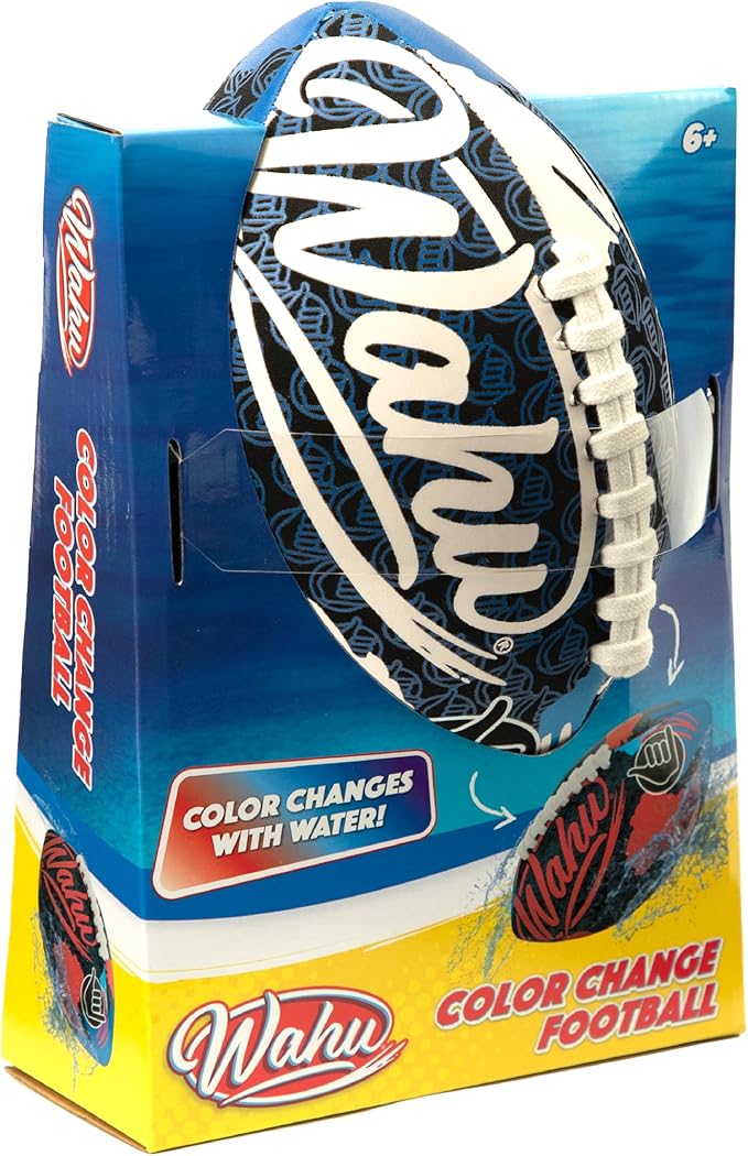 Wahu 100% Waterproof Color Change Beach Football with Real Laces for in and Out of Water Play, 9" Outdoor Football for Pool and Beach Games, Red
