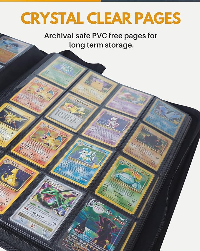 X PRO 1000+ Card Binder - Comes with 200 Card Sleeves | Compatible with TCG, Sports, MTG & More - Ringless Trading Card Binder | 1000 Pockets (Orange)
