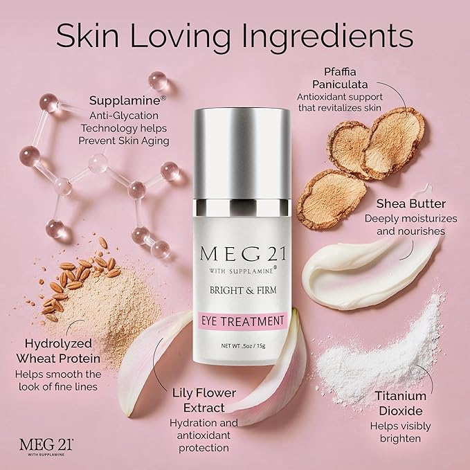 MEG 21 Bright & Firm Under Eye Cream – Anti-Aging Cream for Dark Circles, Puffiness, Bags, Fine Lines & Wrinkles – Day/Night Eye Moisturizer – Made with Patented SUPPLAMINE (0.5 oz)