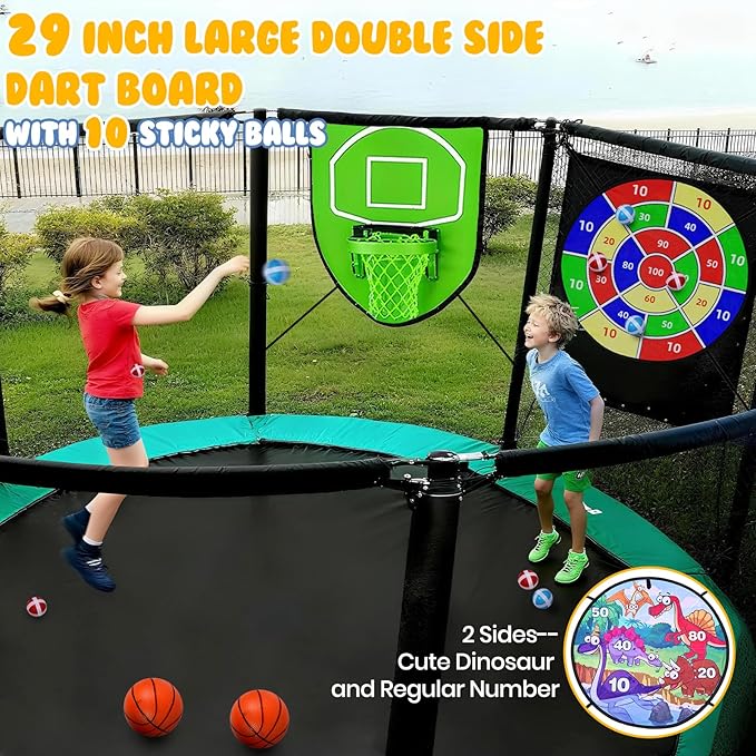 Trampoline Accessories Kit with Dart Board, Soccer Board, Basketball and Lights