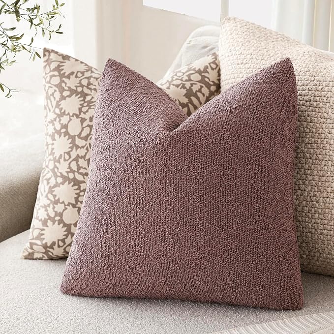 Foindtower Pack of 2 Textured Boucle Throw Pillow Covers Accent Solid Pillow Cases Cozy Soft Decorative Couch Cushion Case for Chair Sofa Bedroom Living Room Home Decor 18x18 Inch Dark Purple