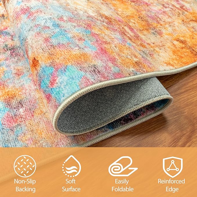 9x12 Area Rugs for Living Room Rug Washable: Abstract Large Rug for Dining Room Bedroom Carpet Non Slip 9 by 12 Indoor Modern Nursery Home Office Colorful