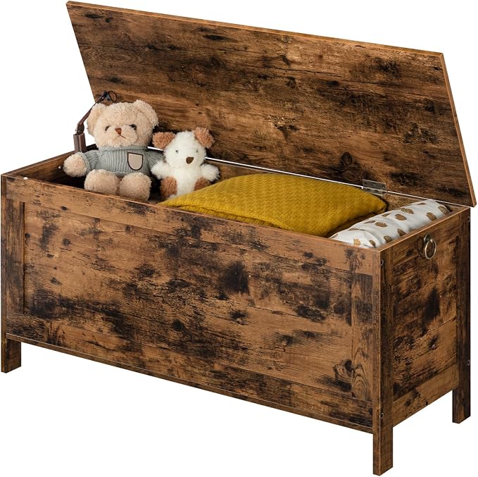 HOOBRO Toy Box, Retro Wooden Look Storage Chest with Safety Hinge, Entryway Storage Bench Supports 220 lb, 39.4 x 15.7 x 18.9 Inches Toy Chest Organizer, Easy Assembly (Rustic Brown) BF100CW01G1