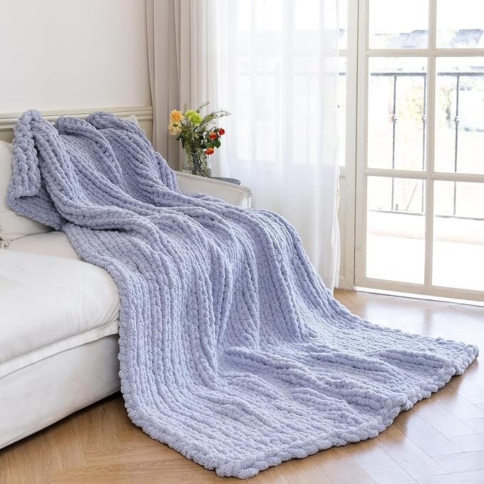 Chunky Knit Blanket - Luxury Soft Cozy 60 * 80 Throw Blanket,100% Woven Blanket Rope Knot Throw Blanket for Couch, Sofa, Home Decor, Gift - Machine Washable (Grey, 60 * 80)