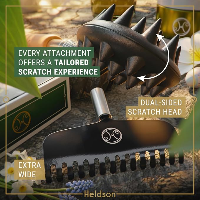 HELDSON® Back Scratcher Extendable [5 Scratching Heads] - Retractable Stainless Steel Scratchers - Telescopic Backscratchers for Adults - Metal Bear Claw Backscratcher Stick - Gifts for Men and Women