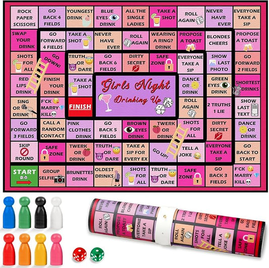 Girls Night Game Drinking Board Games, Party Interactive Drinking Game Playmat for Adult, Bachelorette Party Games Age 21+, 2-8 Players (Girls Night Game)