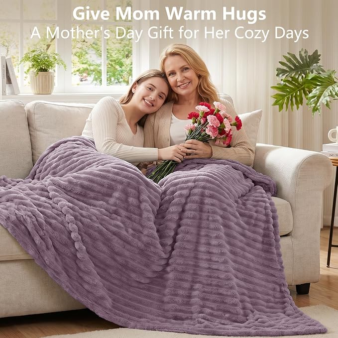 Dusty Purple Twin Blanket for Bed & Couch, 60 x 80 Inch | 300GSM Ribbed Fleece Blanket, Soft, Cozy & Lightweight, OEKO-TEX Certified, All-Season Use for Travel, Dorm & Home Decor