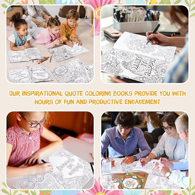 Liliful 144 Pcs Motivational Sayings Coloring Book Bulk for Adult DIY Art Stress Relief Drawing Book with Inspiring Patterns for Adults, Party Favors, Goodie Bag Filler and Holiday Gifts