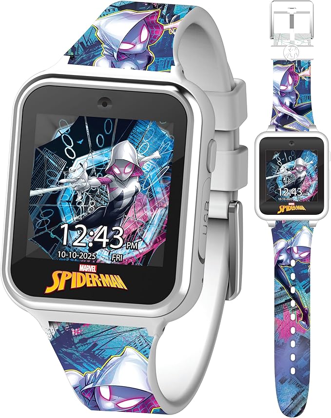 Accutime Spiderman Ghost Spider Educational Learning Touchscreen Kids Smartwatch - Multicolor Strap- Toy - Girls, Boys, Toddlers - Selfie Cam, Games, Alarm, Calculator, Pedometer (Model: SPD4935AZ)