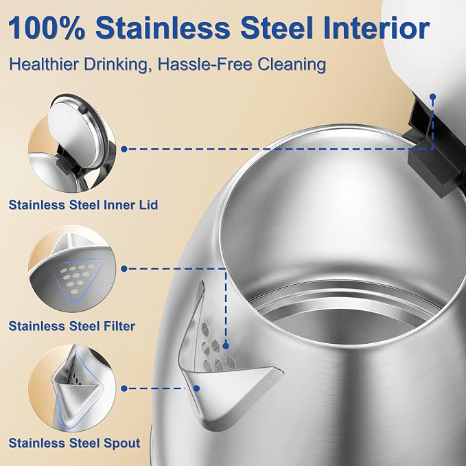TOPWIT Electric Kettle, 2.0L Hot Water Kettle Electric, BPA-Free Stainless Steel Tea Kettle, Electric Kettles for Boiling Water with Fast Boil, Auto Shut-Off & Boil Dry Protection, Silver