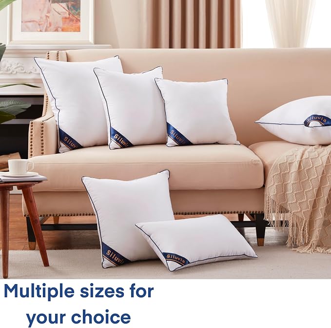 Siluvia 18x18 Down Alternative Pillow Insert 4 Pack, 100% Cotton Cover | 100% Premium Polyester Fill, Fluffy & Soft with Comfy Support - White Decorative Cushion Inserts for Couch, Sofa & Bed