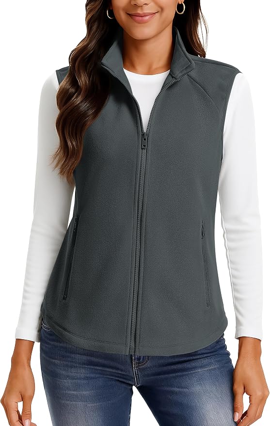 TACVASEN Women Polar Fleece Zip Up Vest with Pockets Lightweight Outerwear | Warm Thermal Sleeveless Jacket Suitable for Hiking Camping Travelling in Cool Autumn and Winter Weather