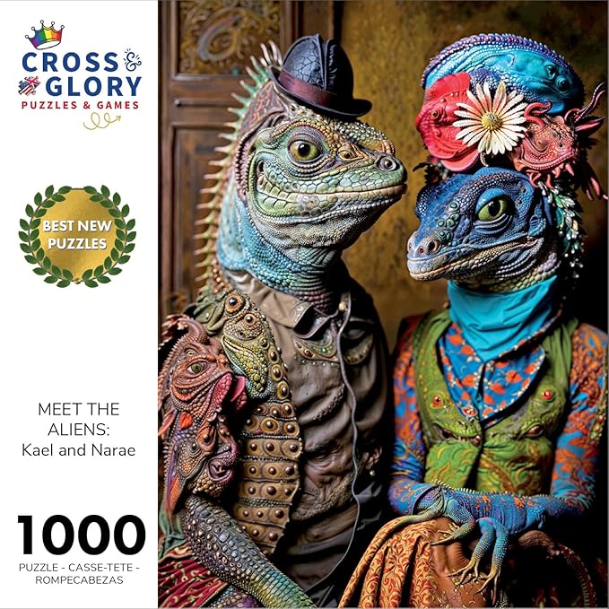 Cross & Glory - Meet The Aliens: Kael and Narae - 1000 Piece Jigsaw Puzzle | Intergalactic Love Story | Vibrant Alien Puzzles with Satin Finish