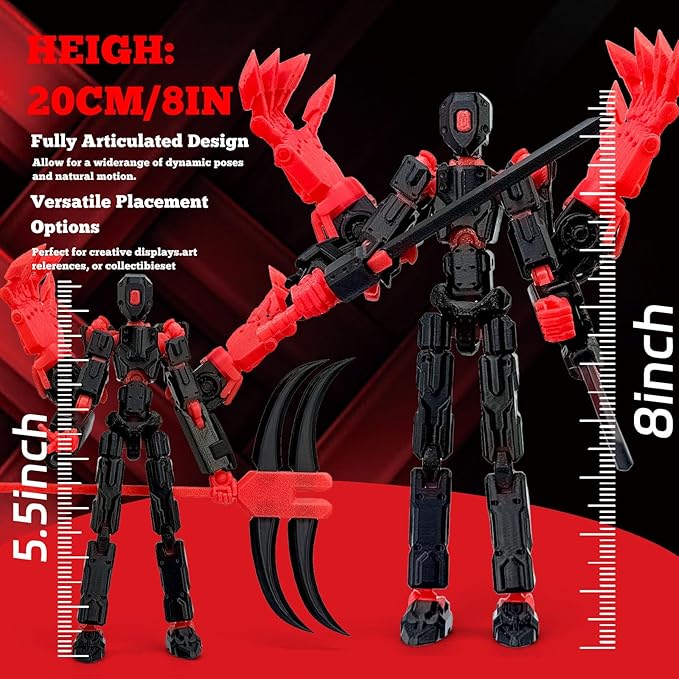5.5Inch T13 Action Figure Assembly Completed, T13 3D Printed Action Figure Multi-Jointed Movable Robot Set,Collectors Desktop Decorations for Game Lovers Toys (Black Red)
