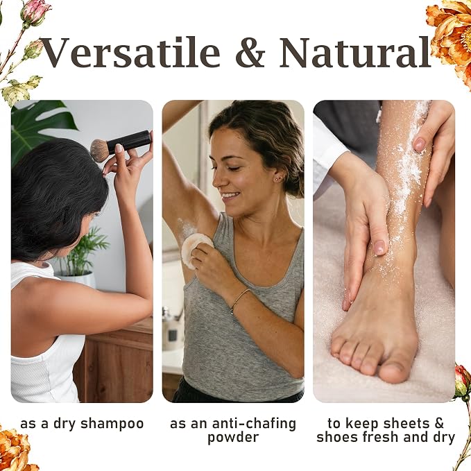 Herb & Root Talc Free Body Dusting Powders. Rose, Vanila, Sandalwood, Lavender, Jasmine, and Gift Sets (Full Size, Rose)