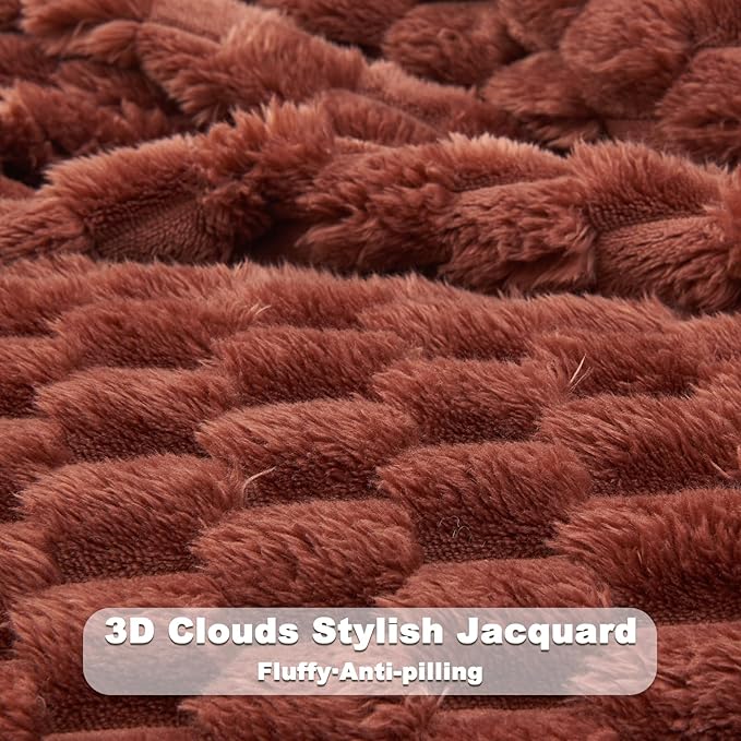 NEWCOSPLAY Super Soft King Blanket Coffee Premium Silky Flannel Fleece 3D Clouds Stylish Jacquard Lightweight Bed Blanket All Season Use 350GSM (Coffee, King(90"x110"))