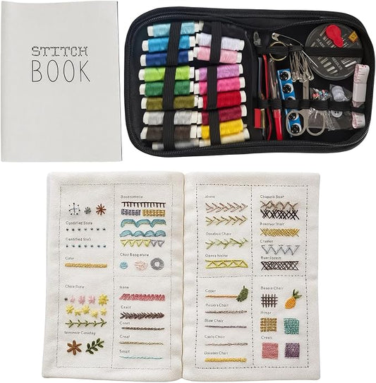 Embroidery Stitch Book, Embroidery Book on Linen Fabric, Comprehensive Guide with Various Patterns,Contains Multiple Sewing Tools, DIY Stitch Books Perfect for Beginners and Craft Lovers