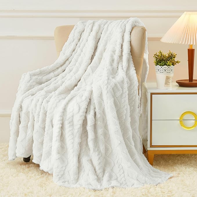 Aganear Fleece Throw Blanket for Couch Sofar 50"x60" White | Lightweight Fuzzy Throw,Warm Gift for Women,Christmas,Housewarming,Soft,Boho Design for Room Home Decor,All-Season Use